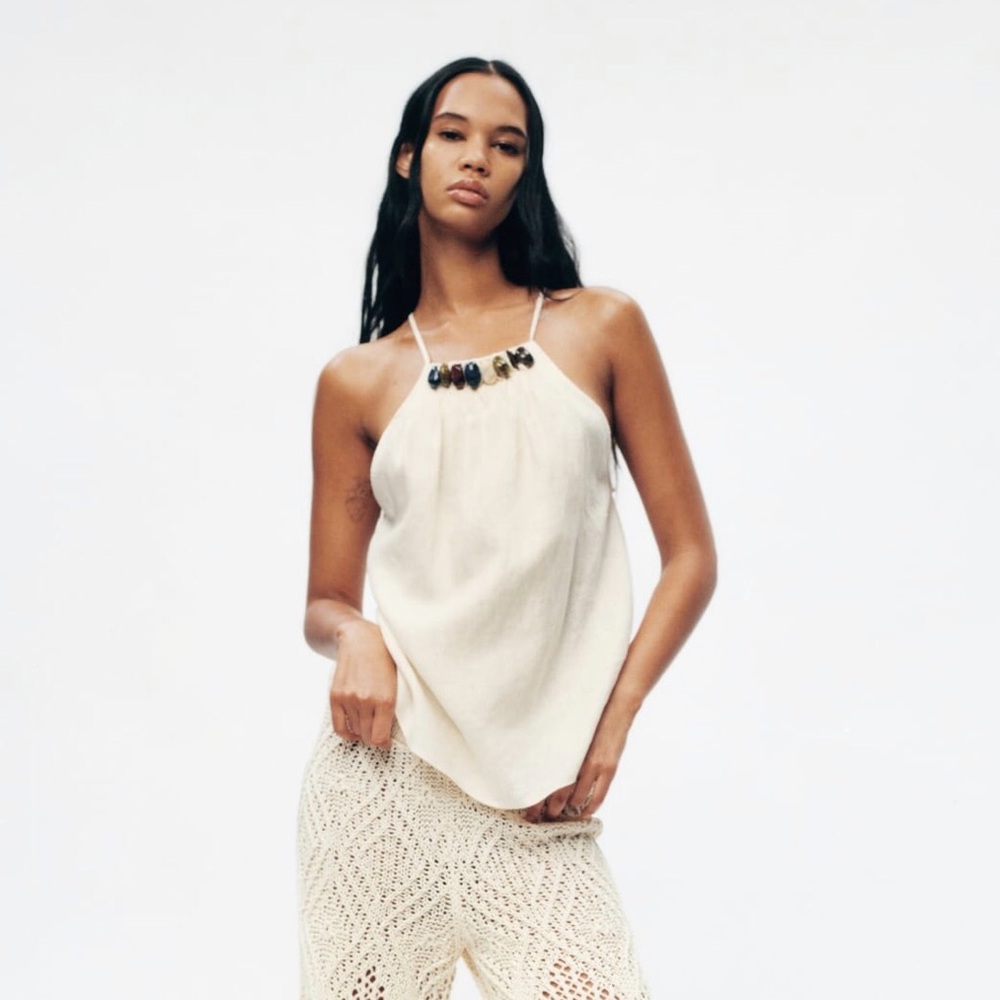ZARA NWT STONE LINEN TOP - Picture 5 of 10